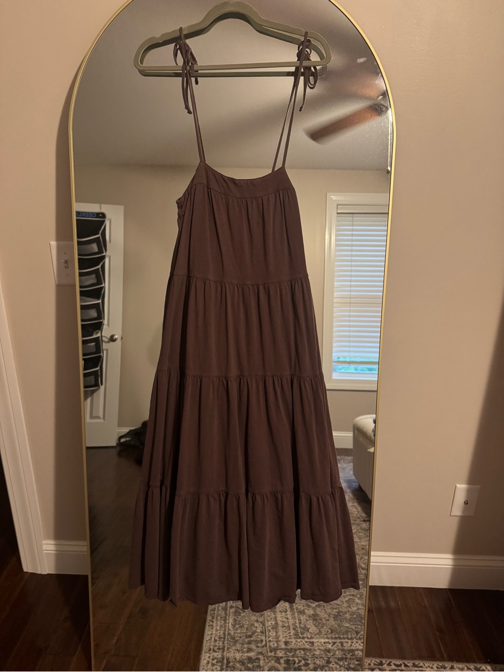 American Eagle Brown Tiered Maxi Dress with Tie Straps